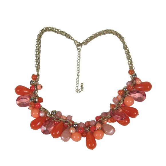 Goldtone Chain Plastic Beaded Charm Necklace 21 Inch Festival Runway Statement - Picture 1 of 9